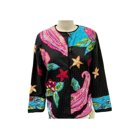 Alex Kim Black Jacket With Colorful Floral Embroidery Sequin Details Size Small - Picture 1 of 7